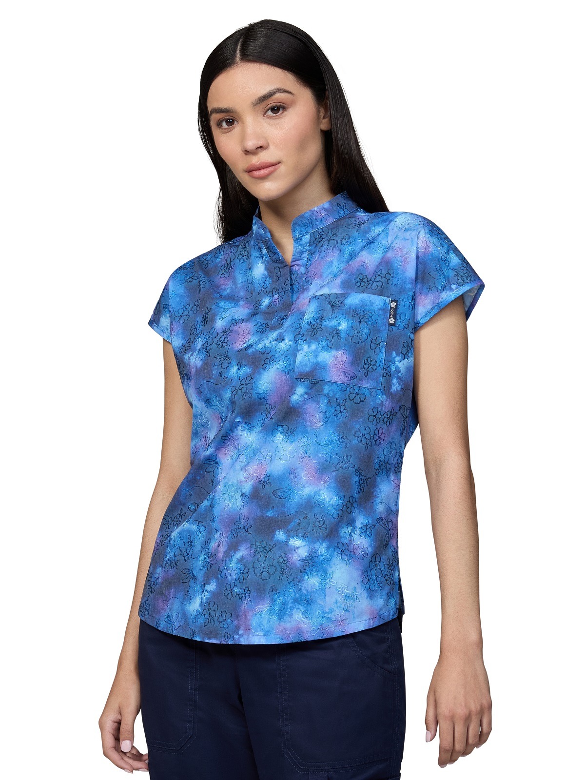 100% cotton ladies print top with embossed embroidery