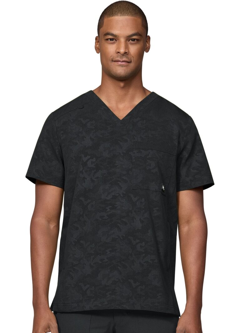 Solis Caldwell men's scrub top in embossed camo print